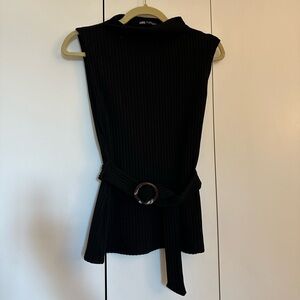 ZARA Mock neck belted waist long line tank top blouse